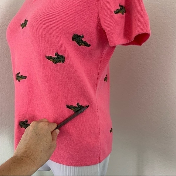 Alexandra Bartlett Alligator Pink Knit Top Womens L Crocodile Novelty Shirt - Picture 9 of 15